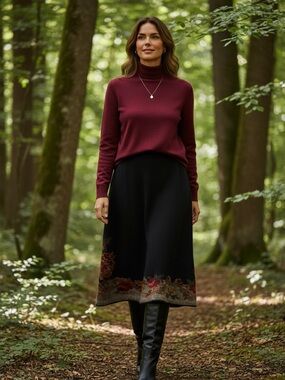Vintage Millma Bolivia 100% alpaca hand loomed floral black midi skirt sz sm